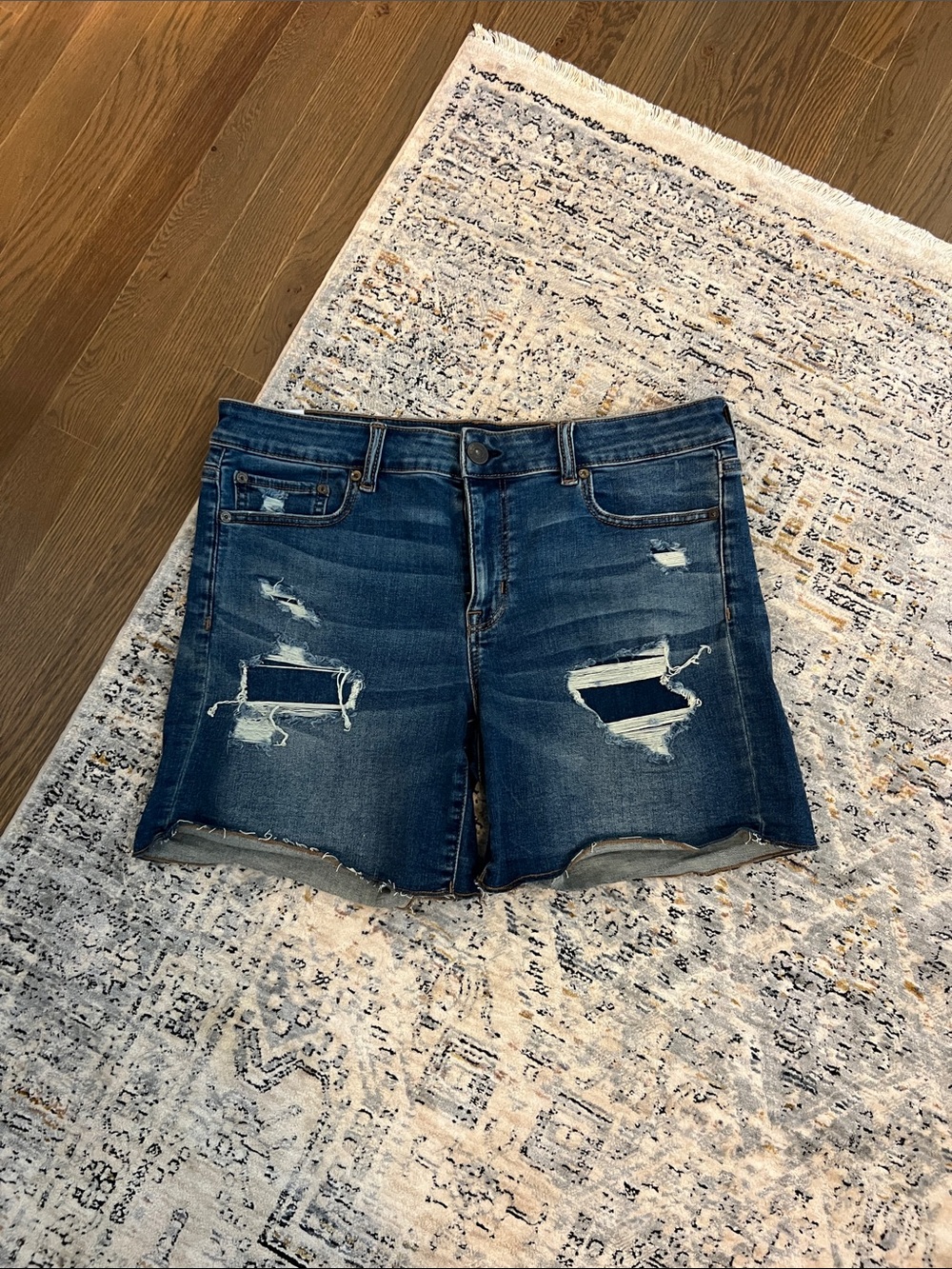 American Eagle Outfitters Distressed Dark Blue Denim Jean Shorts